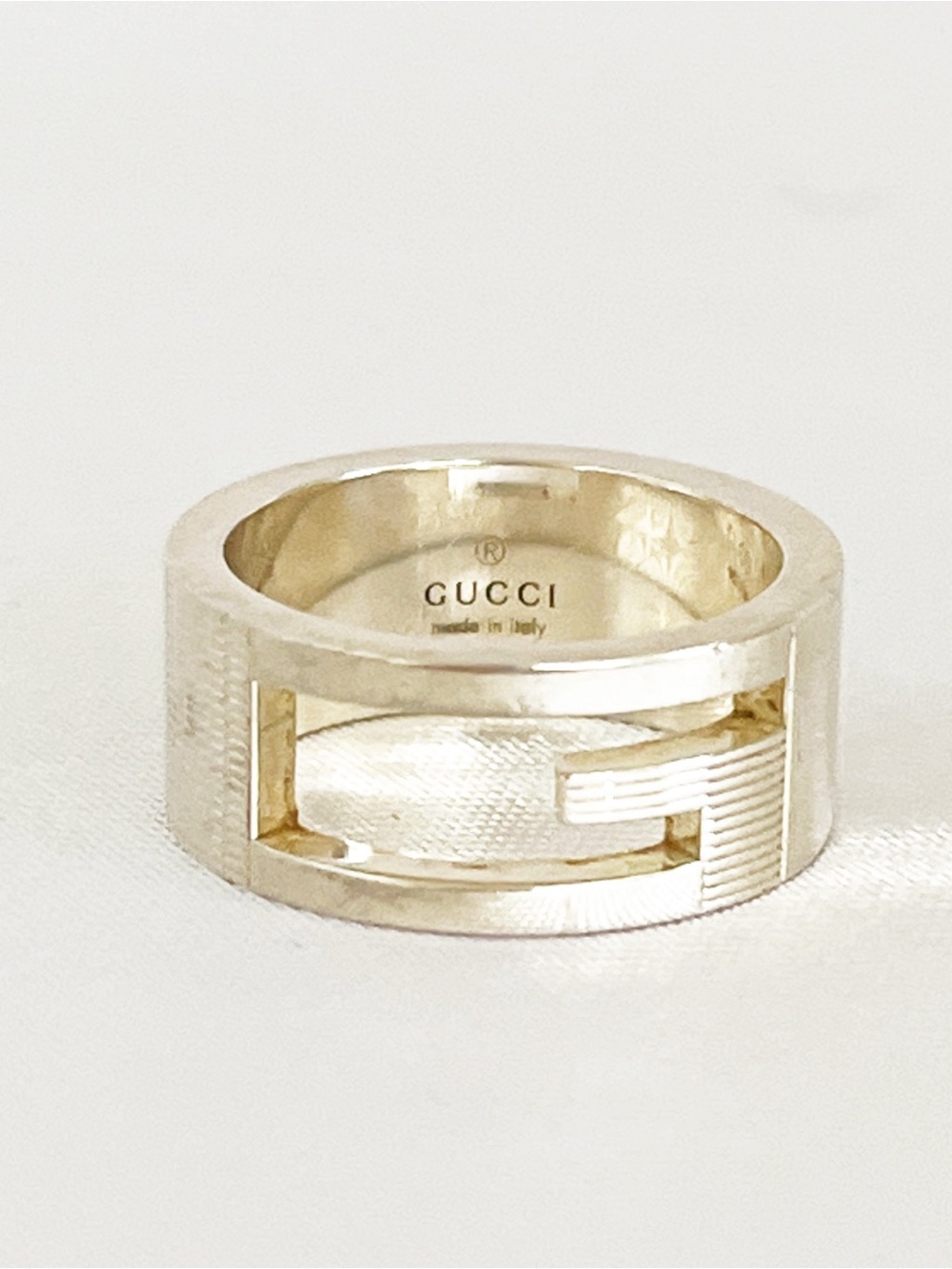 GUCCI Ring Interlocking G Silver 925 Ring Branded Cutout G Unisex Band 5.25